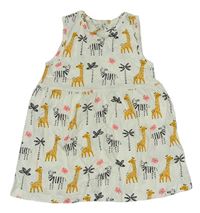 Smetanové bavlněné šaty s palmami a zvířaty F&F