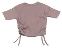 Starorůžové žebrované crop tričko s nařasením Nutmeg