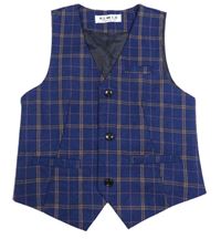 Tmavomodro-okrová kostkovaná slavnostní vesta 