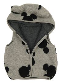 Šedo-černá huňatá podšitá vesta s Mickeym a kapucí George