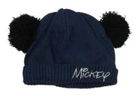 Tmavomodro-černá čepice s bambulemi - Mickey Mouse 
