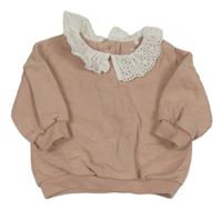 Růžová mikina s límečkem s madeirou F&F