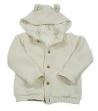 Smetanový propínací podšitý svetr s kapucí s oušky M&S