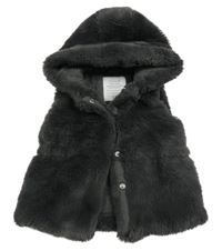 Antracitová kožešinová podšitá vesta s kapucí Primark