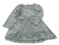 Šedé plyšové šaty s nápisem a flitry