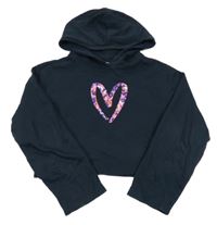 Tmavomodrá crop mikina se srdcem a kapucí Name it