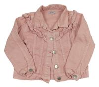 Světlerůžová riflová bunda s volánky 