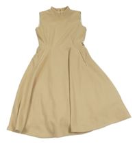 Béžové flaušové šaty s kamínky