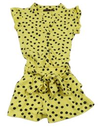 Žluto-černý puntíkatý kraťasový overal s páskem