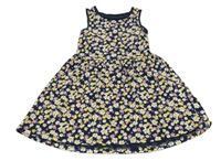 Tmavomodro-bílo-růžovo-žluté květované šaty C&A