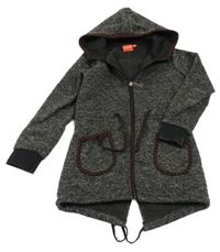 Tmavošedá melírovaná propínací zateplená mikina s kapucí 