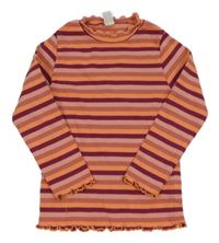 Oranžovo-vínovo-růžové pruhované žebrované triko Topolino