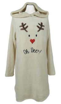 Dámská smetanová chlupatá noční košile se sobem a kapucí zn. George 