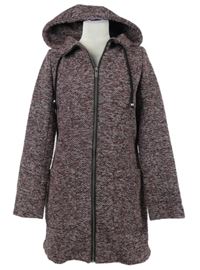 Dámský vínovo-černý melírovaný pletený kabát s kapucí Multiblu 