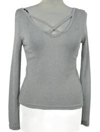 Dámský šedý třpytivý lehký svetr se zkříženým výstřihem H&M