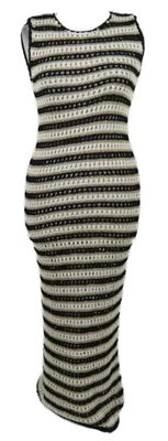 Dámské černo-zlato-bílé pruhované pletené ažurové midi šaty Primark 