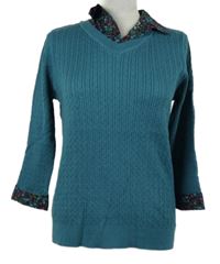 Dámský modrý vzorovaný svetr s košilovým límečkem Voulez Vous 