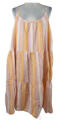 Dámské růžovo-oranžové pruhované šaty M&S