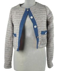 Nové - Dámský růžovo-modrý melírovaný crop pletený kabátek Laura Torelli 