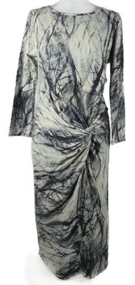 Dámské smetanovo-šedé vzorované midi šaty s řasením Post Card 