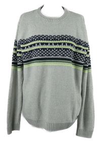 Pánský šedo-černo-limetkový vzorovaný svetr C&A