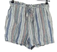 Dámské bílo-modro-barevné pruhované lněné kraťasy s mašlí Papaya 