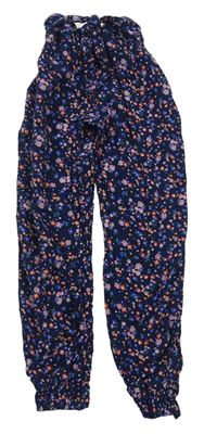 Tmavomodré květinové lehké kalhoty Primark