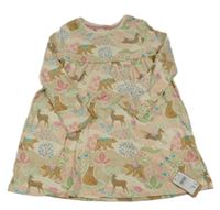 Nové- Bílo-růžovo-béžové bavlněné šaty se zvířátky Mothercare