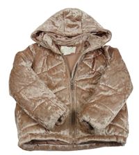 Světlerůžová sametová zateplená bunda s kapucí F&F