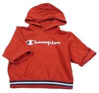 Červená crop mikina s logem a kapucí Champion