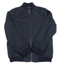 Tmavomodro-červená kostkovaná plátěná jarní bunda