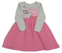 Šedo-růžové bavlněné šaty s Peppa pig