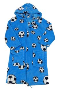 Azurový chlupatý župan s míčem a kapucí 
