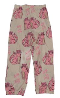 Světlerůžové pyžamové kalhoty s kočkami Next