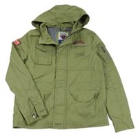 Khaki plátěná jarní bunda s nášivkou a kapucí C&A
