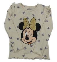Smetanové žebrované triko s mašličkami a Minnie Disney
