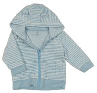 Modro-bílá pruhovaná sametová podšitá propínací mikina s kapucí 