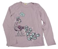 Filovo-růžové triko s pávem a kytičkou KIDS