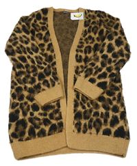 Nové - hnědo-černý chlupatý svetrový cardigan s leopardím vzorem Tu