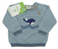 Nové - modrý svetr s velrybou Alana