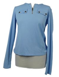 Dámské modré žebrované triko s falešnými kapsami a zipem 