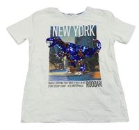 Bílé tričko s městem a překlápěcími flitry H&M