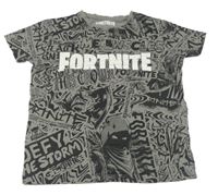 Šedo-černé vzorované tričko - Fortnite