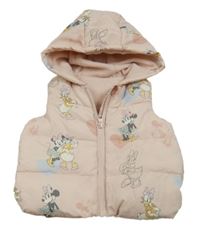 Světlerůžová šusťáková zateplená vesta s Minnie a Daisy a kapucí Disney