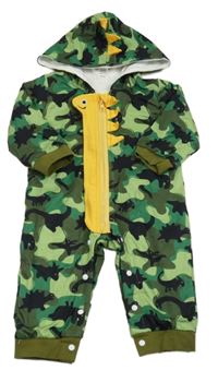 Zeleno-černá army podšitá kombinéza s kapucí 