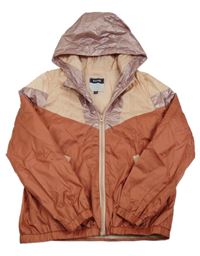 Světlerůžovo-metalicko-cihlová šusťáková jarní bunda s kapucí Kiabi 