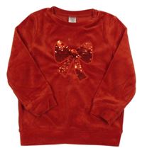 Červená sametová mikina s mašlí z flitrů Little kids