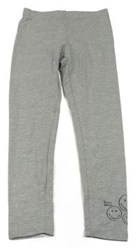 Šedé melírované legíny se smajlíky