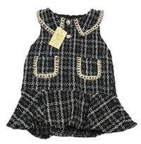 Nové - Černo-bílé kostkované pletené šaty s límečkem 