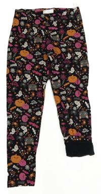 Černé zateplené legíny s kočičkami a dýněmi C&A